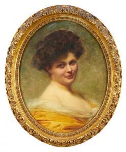 CABANE Edouard Louis Lucien,portrait of a lady in yellow dress,1908,Reeman Dansie 2023-02-14