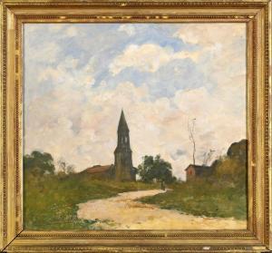CABIE Louis Alexandre 1854-1939,Paysage à l'église,1910,Coutau-Begarie FR 2024-04-04