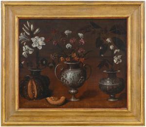 CACCIA Orsola Maddalena,Natura morta con vasi di fiori e zucca su tavolo,Meeting Art 2022-11-19