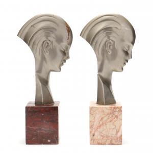 CACCIAPUOTI Guido 1892-1953,Two Art Deco Profile Busts,1925,Leland Little US 2024-12-20