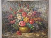 Cachard F,still life with flowers in a brass bowl,Crow's Auction Gallery GB 2017-07-05