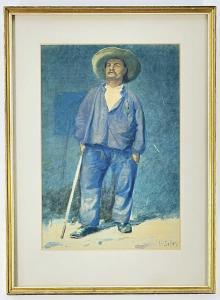 CAFFIERI Hector 1847-1932,farmer with staff and brimmed hat,Rogers Jones & Co GB 2022-09-09