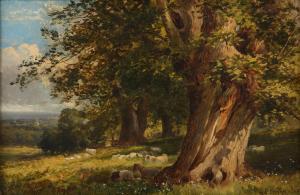 CAFFYN Walter Wallor,landscape with forest and sheep to foreground,Ewbank Auctions 2023-03-23