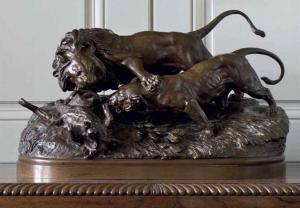 CAIN Auguste Nicolas 1822-1894,LION ET LIONNE SE DISPUTANT UN SANGLIER,Christie's GB 2015-09-28