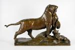 CAIN Auguste Nicolas 1822-1894,Lionne apportant un paon à ses lionceaux,Marambat-Camper 2024-04-04