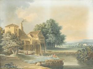 CAIZAC A,Flusslandschaft mit angelnden Knaben, Fischern und Hirte,1826,Winterberg Arno DE 2022-10-22