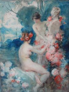 CALBET Antoine 1860-1944,Jeunes femmes entourant un buste de Satyre,Lombrail - Teucquam 2016-03-18