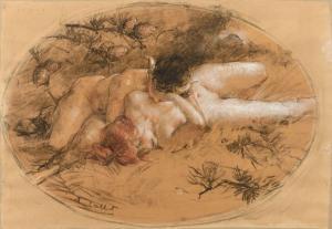 CALBET Antoine 1860-1944,Nymphe et satyre Trois crayons 31,Millon & Associés FR 2015-12-11