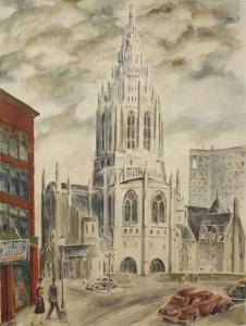 CALCEY Raymond 1900-1900,Church in Pittsburgh Street Scene,1948,Gray's Auctioneers US 2009-09-19