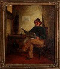 CALCOTT C 1800-1800,A FISHERMAN SEATED IN HIS COTTAGE READING A NEWSPA,Anderson & Garland 2010-12-07