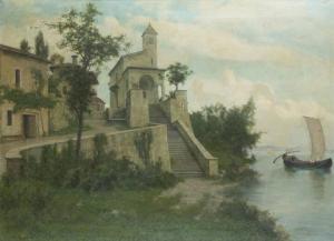CALDERINI Marco 1850-1941,Villaggio affacciato sul lago,Sant'Agostino IT 2023-12-12