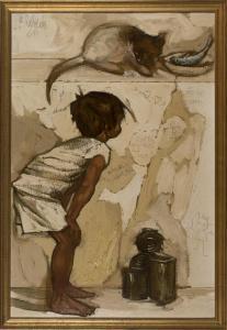 CALDERON Fernando 1928-2003,Street Child with Cat,1966,Tooveys Auction GB 2016-11-30