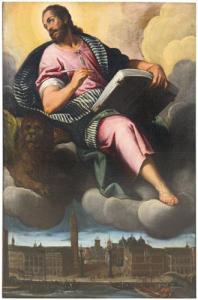 CALIARI Carlo, Carletto 1570-1596,San Marco su nuvole con veduta di Venezia,Meeting Art 2022-05-14