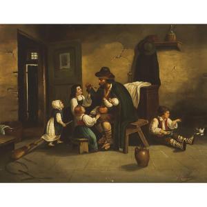 CALIFANO John 1875-1930,FATHER WITH HIS FIVE CHILDREN FEEDING THE BABY,Waddington's CA 2023-08-24