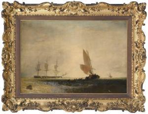 CALLCOTT Augustus Wall,A Frigate and Fishing Vessel on the Channel,Brunk Auctions 2023-07-14