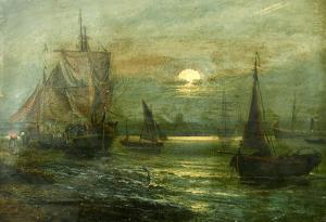 CALLOW George D 1822-1878,unloading the catch by moonlight,John Nicholson GB 2021-12-22