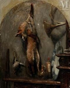 CALS Adolphe Felix,Nature morte au renard et corne de chasse,1834,Millon & Associés 2024-01-25