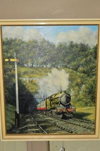 CALVERT Robert K 1900-1900,a steam train exiting a tunnel against a tree lin,1975,Richard Winterton 2019-10-15