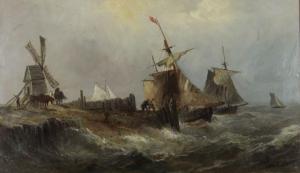 CALVERT Samuel W 1828-1913,Harbour Scene with Windmill,19th Century,Wright Marshall GB 2019-05-21