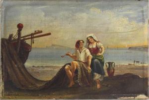 CALYO Niccolino V 1799-1884,FISHERMAN AND WIFE BY THE SHORE,1878,Potomack US 2017-09-23