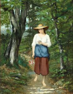 CAMARROQUE Charles,A young woman with a birdsnest on a forest path,1876,Bruun Rasmussen 2023-01-02