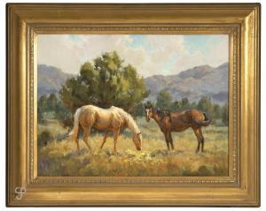 CAMERON Shawn 1950,Two horses at pasture, one palomino, one bay,John Moran Auctioneers US 2016-04-16