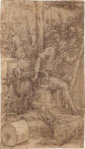 CAMPI Giulio 1502-1572,A young shepherd seated on a tree trunk, three dog,Sotheby's GB 2022-01-26