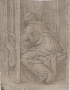 CAMPI Giulio 1502-1572,Frau am Webstuhl,1540-1550,Galerie Bassenge DE 2023-06-09