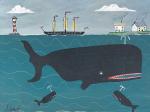 CAMPS aka Scamps Stephen 1957,Whales, a boat, houses and a lighthouse,David Lay GB 2024-01-07