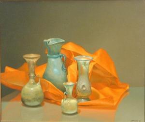CAMPUZANO Enrique 1948,Still life with Roman glass and orange paper,1991,Bonhams GB 2010-08-15