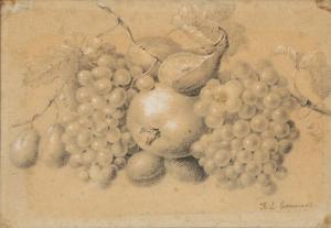 CAMRADT Johannes Ludwig 1779-1849,Still life with figs, plums, a pear and a vine he,Bruun Rasmussen 2019-04-01