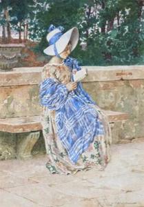 CANELLA Antonio 1849-1922,A lady seated on a stone bench reading a book,Woolley & Wallis 2010-09-08