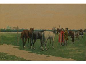 CANELLA Antonio 1849-1922,Scena con cavalli e cavallerizzi,Caputmundi Casa d'Aste IT 2014-06-26