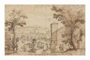 CANTAGALLINA Remigio,A Tuscan view with a towered city wall to the righ,1618,Christie's 2017-07-05