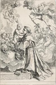 CANTARINI IL PESARESE Simone 1612-1648,St. Anthony of Padua Adoring the Christ,1640,Swann Galleries 2024-04-18