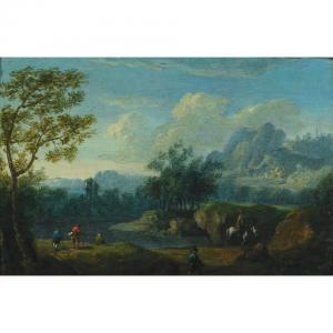 CANTON Johann Gabriel,WOODED LANDSCAPE WITH TRAVELLERS AND FIGURES FISHI,Waddington's 2009-12-08