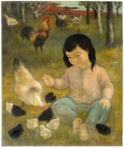 CAODAM VU 1908-2000,Marguerite au jardin jouant avec les poussins,Aguttes FR 2024-03-07