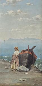 Capessiero Vittorio 1836-1891,Veduta di Capri con popolana,Errico casa d'aste IT 2023-06-29
