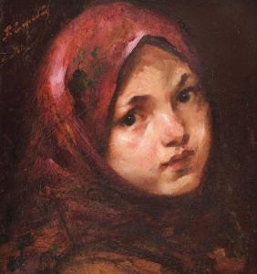 CAPIDAN Pericle 1869-1966,Little Girl with Kerchief,1917,Artmark RO 2023-06-19