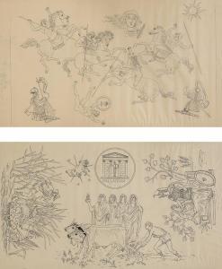 CAPIZZANO Achille 1907-1951,Progetto per mosaico con cavalieri,Babuino IT 2020-03-12