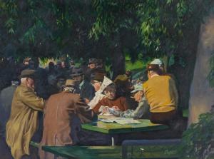CAPLES Robert Cole 1908-1979,People playing cards in the park,John Moran Auctioneers US 2018-01-23