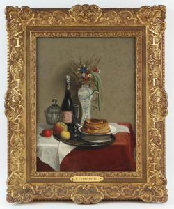 CARABAIN Victor 1874-1942,still life with champagne and vase of flowers,Ewbank Auctions 2022-03-24