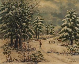 CARBONE Carmine Albert,Snowy Country Scene with Figure on a Path and Hors,Skinner 2023-05-02