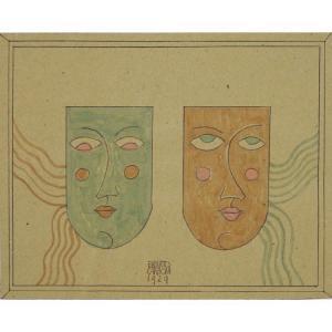 CARBONI Erberto,Prepatory Sketch Of Two Masks For Publicity,1929,Kodner Galleries 2018-04-18