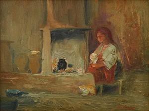 Cardas Geo 1881-1947,Lot 86: GEO (GEORGE) CARDAȘ La gura sobei/At the Fireside,GoldArt RO 2016-04-13