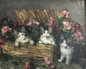 CARDINAL Émile Valentin 1883-1958,3 chats au panier fleuris,Millon & Associés FR 2023-02-03