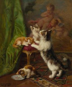 CARDON Charles Léon,Kittens playing before a tapestry with two putti,Galerie Koller 2017-09-22