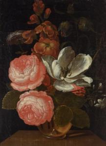 CAREEL Johann 1760-1780,Roses and Other Flowers in a Glass Vase on a Ledge,William Doyle 2022-01-26