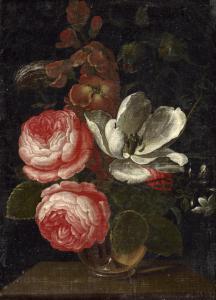 CAREEL Johann,Stillleben mit Rosen, Lilien und Goldlack in einer,Galerie Bassenge 2023-06-08