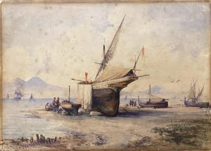 CARELLI Consalvo 1818-1900,Cantieri navali di Castellamare di Stabia con Vesu,Blindarte 2024-04-10